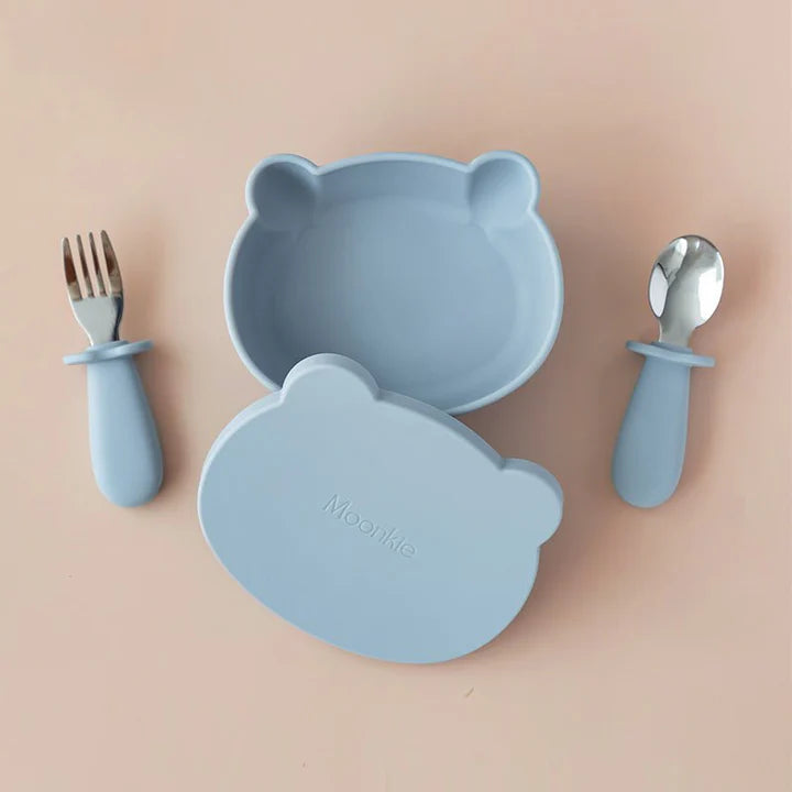 Bear-Shaped Silicone Suction Bowl With Utensil Set